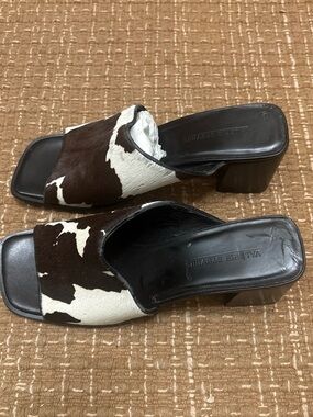 Valerie Stevens Brown & White Cowhide Slide Mules